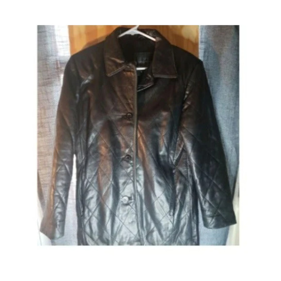 Leather Jacket Women's Black Big Buttons Down - Picture 1 of 4